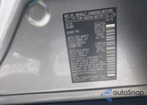 2015 Nissan Rogue S z USA, uszkodzony, nr VIN KNMAT2MV1FP547453